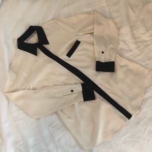 Black and cream silk button-down shirt